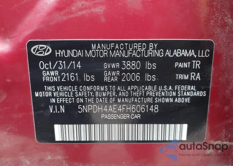 2015 Hyundai Elantra Se из США, поврежденный, VIN 5NPDH4AE4FH606148